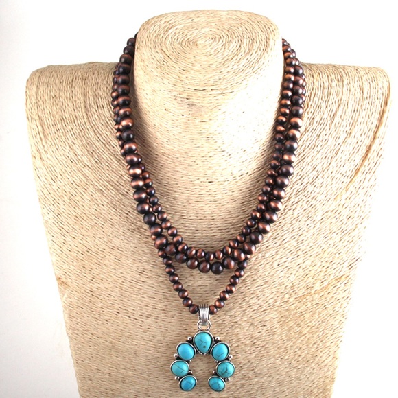 NEW Turquoise Squash Blossom beaded necklace - Picture 2 of 3